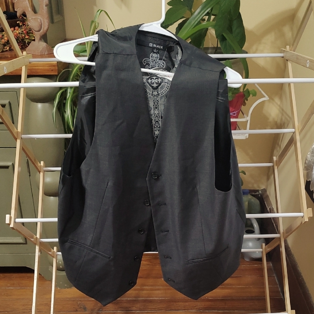 Black Elegant Vest with Patterned Lining